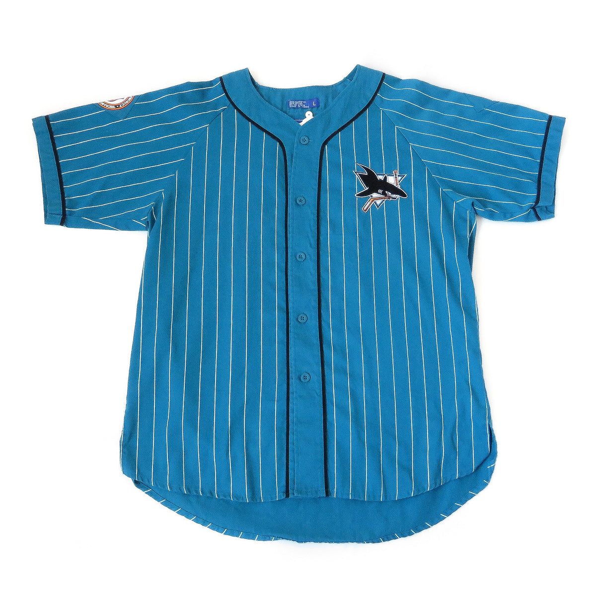 Vintage San Jose Sharks Starter Script Sleeveless Baseball Jersey Pinstripe  L