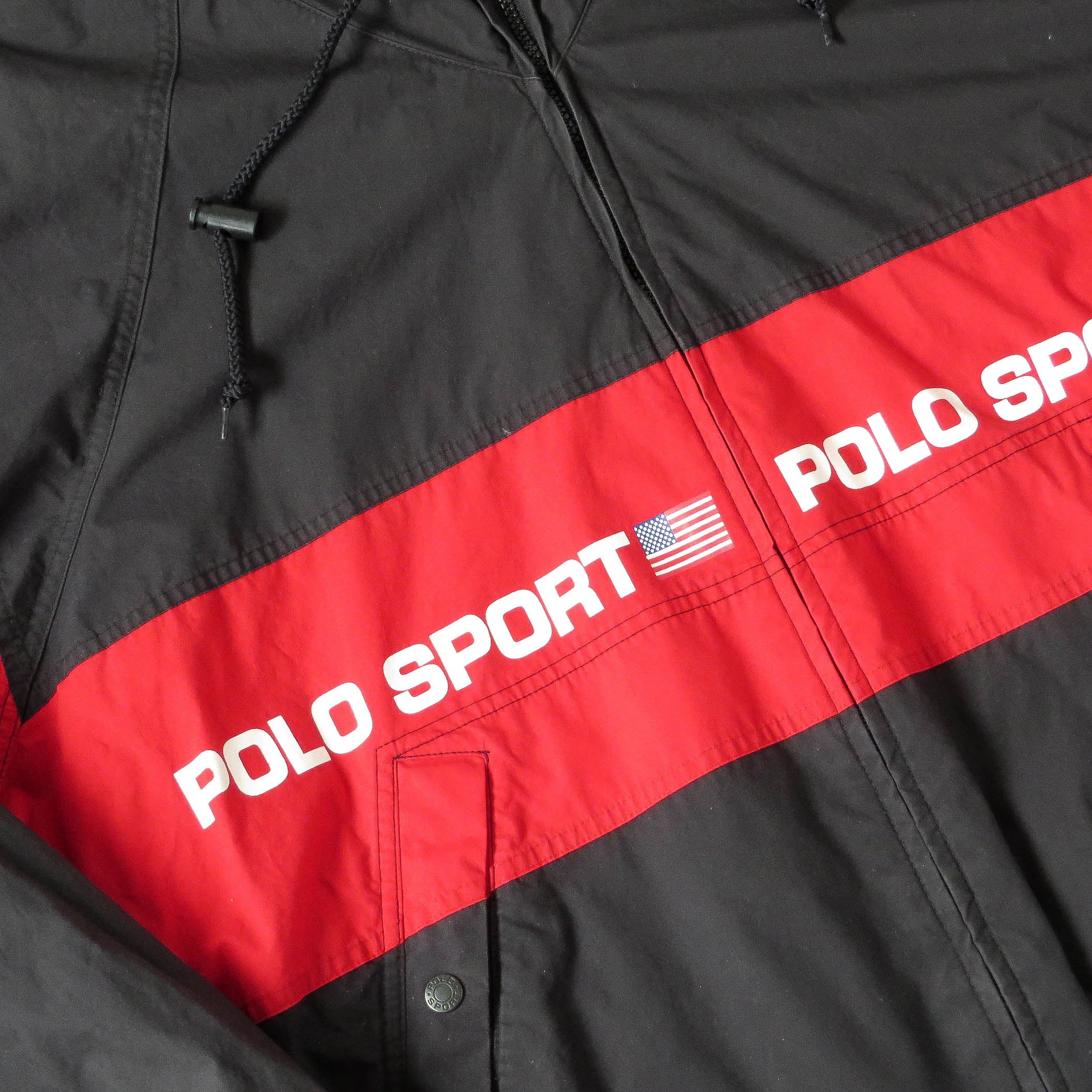 Vintage Ralph Lauren Polo Sport Spell Out Hooded Windbreaker Jacket Sz L