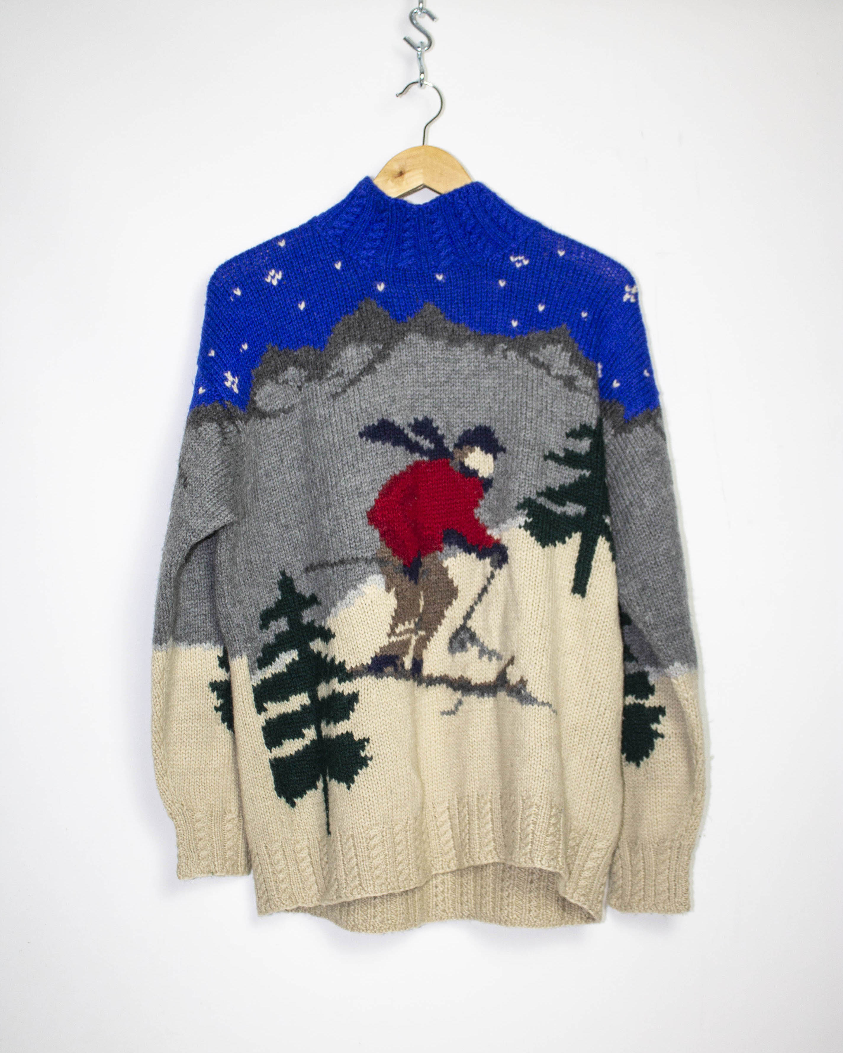 Vintage Womens Ralph Lauren Hand Knitted Wool Ski Sweater Sz M