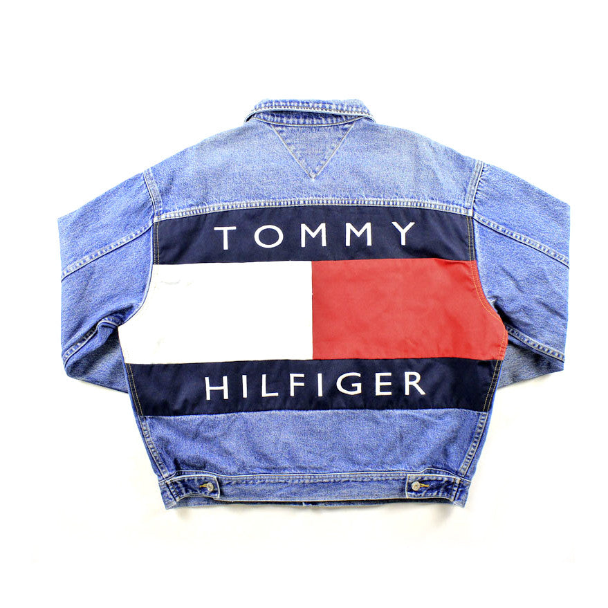 Funktionsfejl i aften søskende Vintage Tommy Hilfiger Flag Denim Jacket Sz XL – Snap Goes My Cap